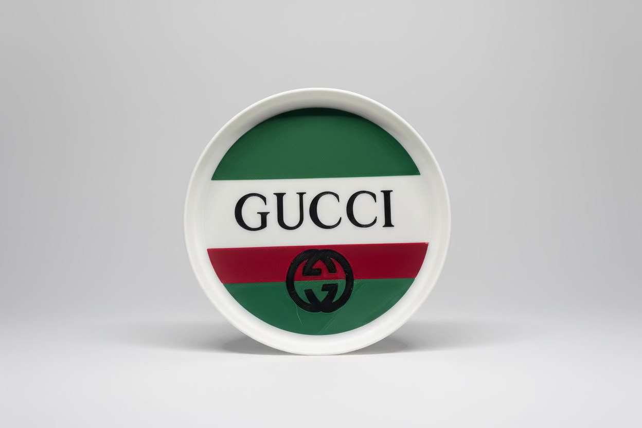 Gucci logo on a circular green, white, and red background