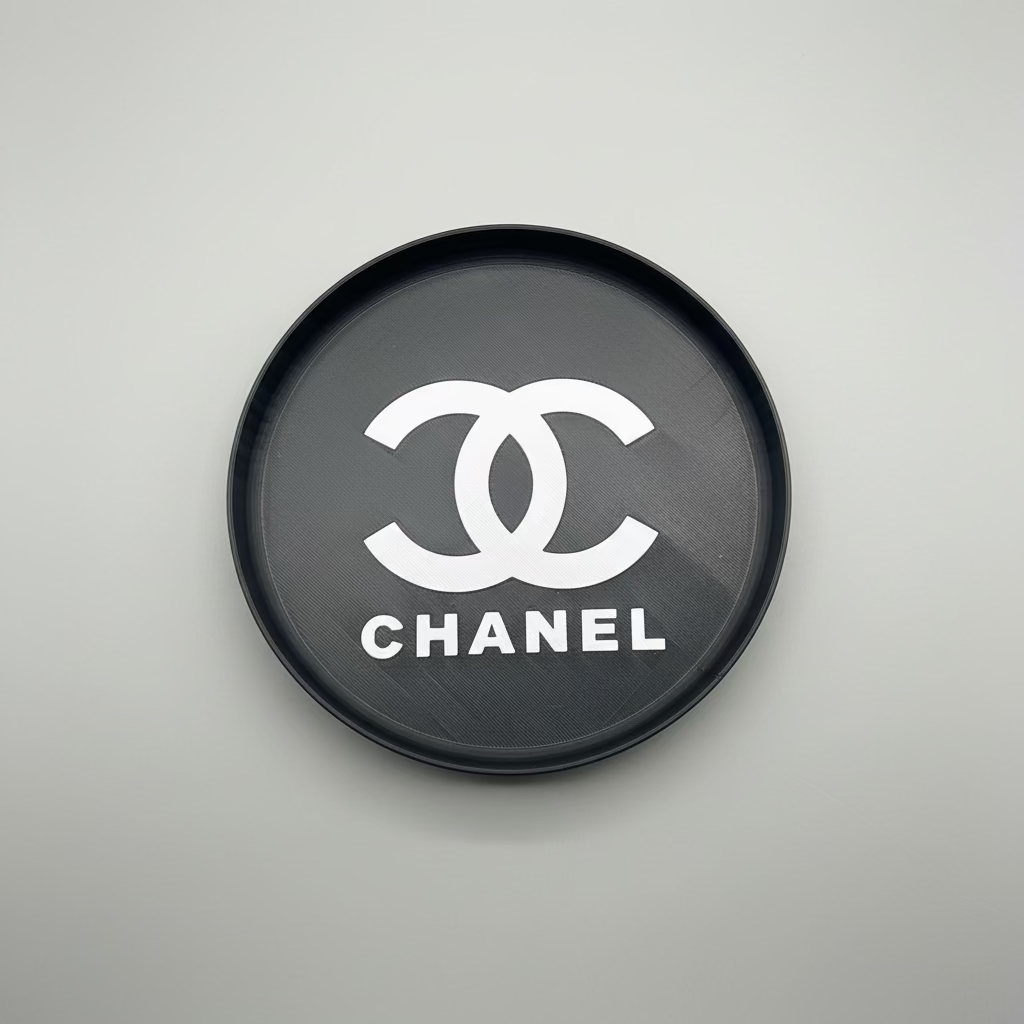 Close-up of a Chanel logo on a product packaging