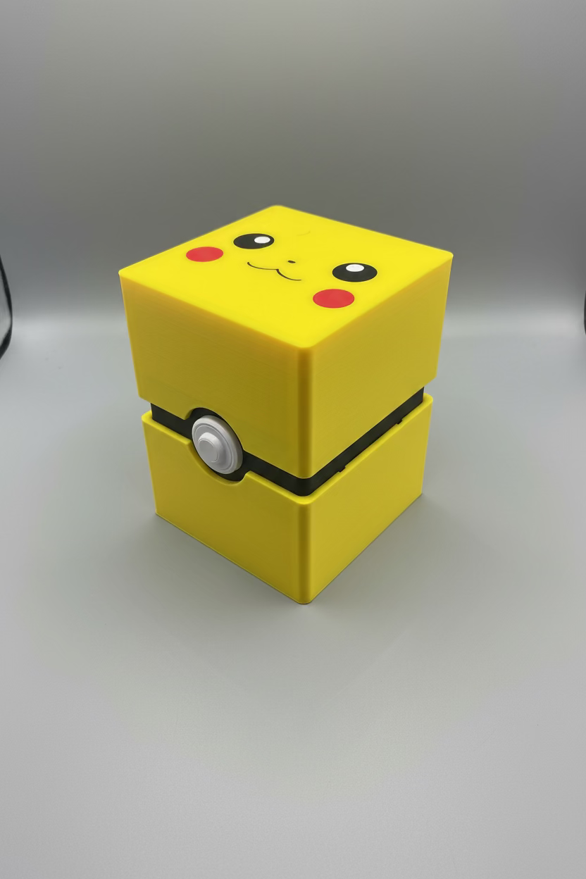 Yellow rectangular box with a cartoon face design on a gray surface